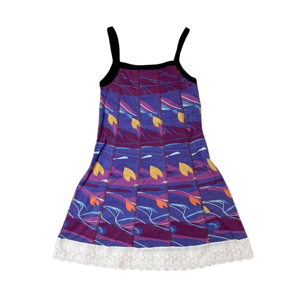 abstract graphic patchwork lace-trim mini dress